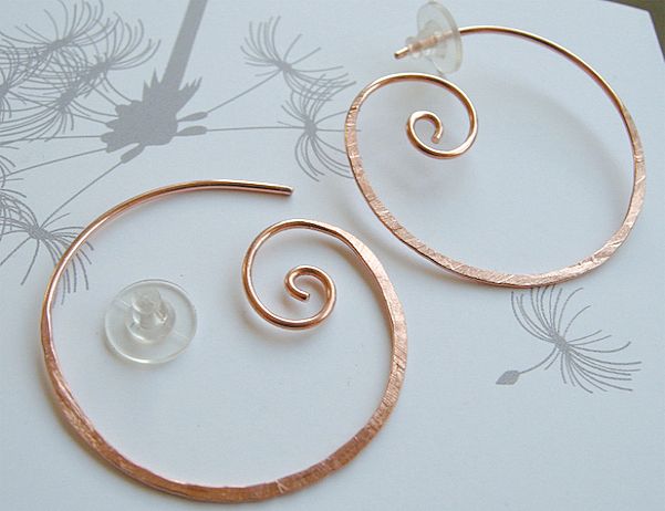 Copper Hoop earrings 1-3/4 inch spiral coil forged hammered Camp Sundance Copper Hoop earrings 1-3/4 inch spiral coil forged hammered Camp Sundance