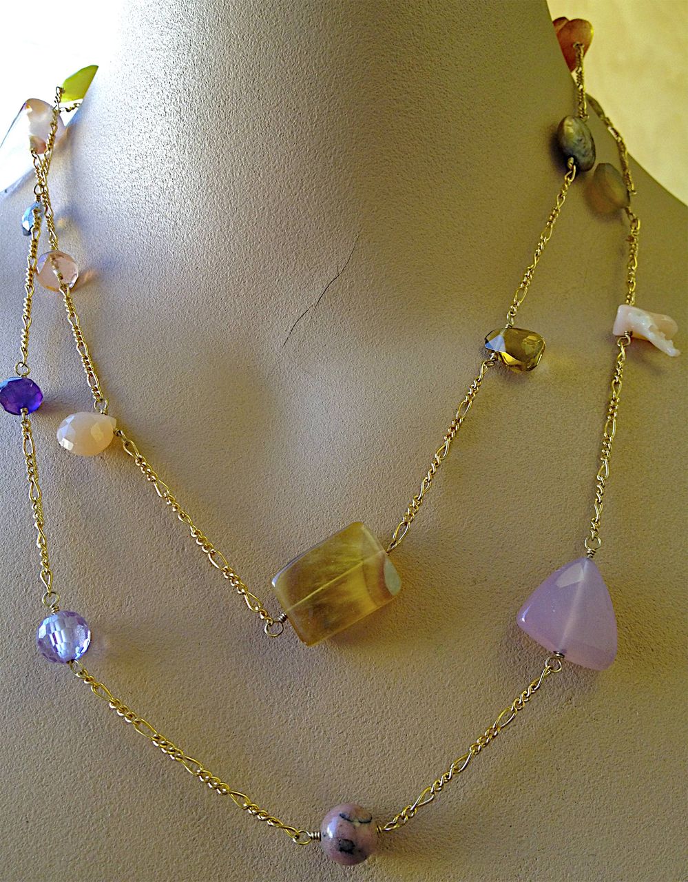Long rope length gem bead necklace Gold filled key charm Camp Sundance Long rope length gem bead necklace Gold filled key charm Camp Sundance