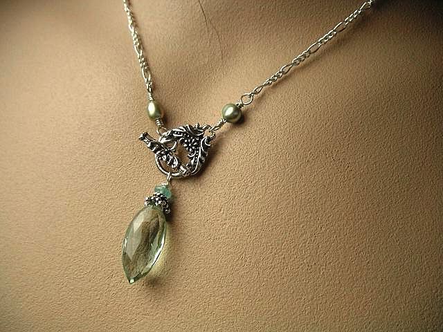Green Amethyst toggle necklace Prasiolite marquis briolette Silver Camp Sundance Green Amethyst toggle necklace Prasiolite marquis briolette Silver Camp Sundance