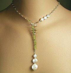Peridot Pearl spiral toggle necklace asymmetrical Camp Sundance Silver bridal Pearls Peridot Pearl spiral toggle necklace asymmetrical Camp Sundance Silver bridal Pearls