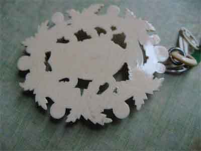 French Ivory Foliate Pendant On Lacy Celluloid Linked Chain French Ivory Foliate Pendant On Lacy Celluloid Linked Chain