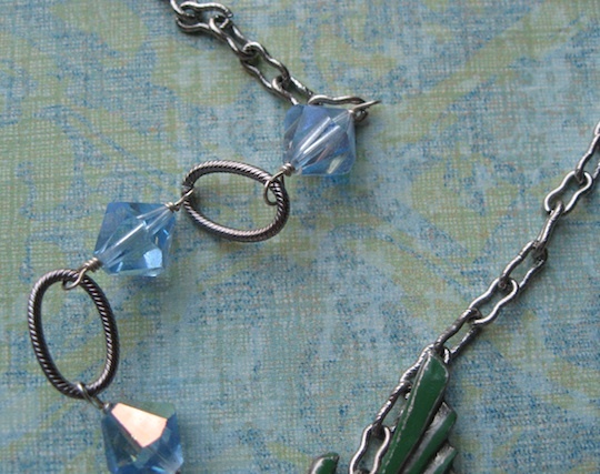 Forget-Me-Not Collage Pendant Necklace With Puffy Sterling Heart Dangle Forget-Me-Not Collage Pendant Necklace With Puffy Sterling Heart Dangle