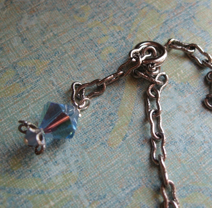 Forget-Me-Not Collage Pendant Necklace With Puffy Sterling Heart Dangle Forget-Me-Not Collage Pendant Necklace With Puffy Sterling Heart Dangle