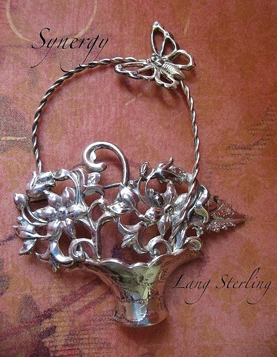 LANG Sterling Flower Basket Brooch LANG Sterling Flower Basket Brooch