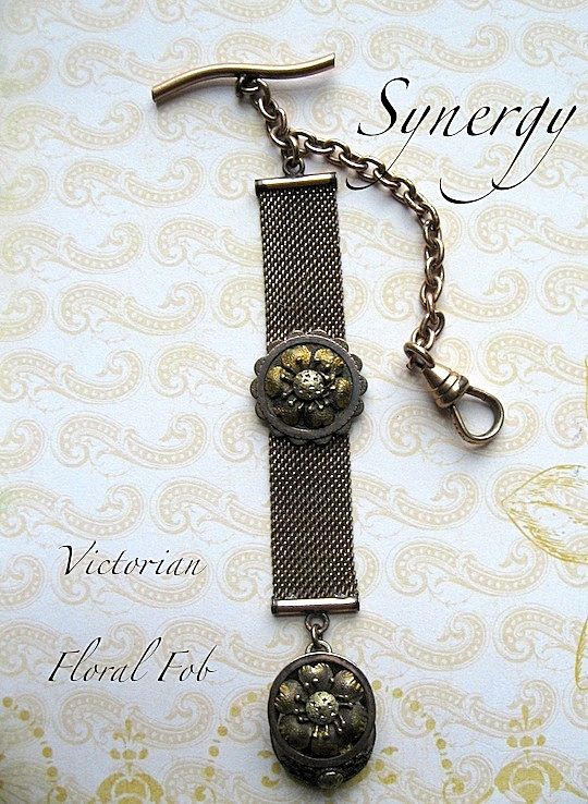 Victorian Mesh Watch Chain With Floral Etruscan Fob R & F Hallmark Victorian Mesh Watch Chain With Floral Etruscan Fob R & F Hallmark