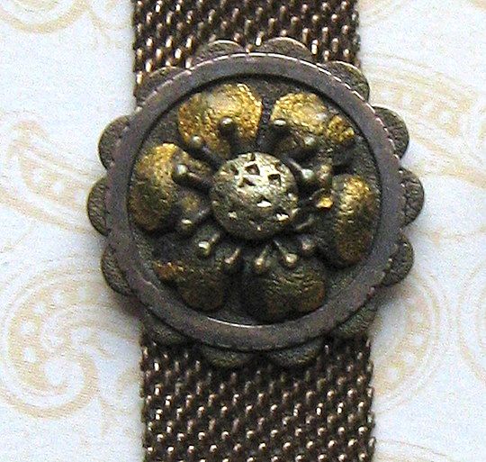 Victorian Mesh Watch Chain With Floral Etruscan Fob R & F Hallmark Victorian Mesh Watch Chain With Floral Etruscan Fob R & F Hallmark