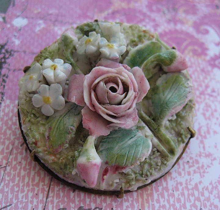 Elfinware Porcelain Mossware Flower Brooch Elfinware Porcelain Mossware Flower Brooch
