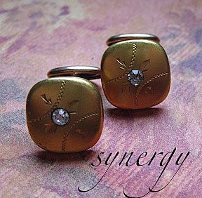 Edwardian Gold Fill Cufflinks With Etched Design and Paste Stone Edwardian Gold Fill Cufflinks With Etched Design and Paste Stone