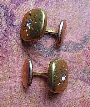 Edwardian Gold Fill Cufflinks With Etched Design and Paste Stone Edwardian Gold Fill Cufflinks With Etched Design and Paste Stone