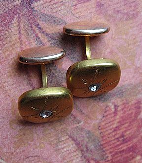 Edwardian Gold Fill Cufflinks With Etched Design and Paste Stone Edwardian Gold Fill Cufflinks With Etched Design and Paste Stone