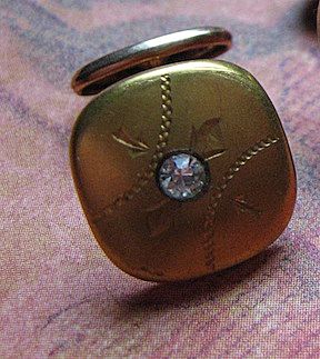 Edwardian Gold Fill Cufflinks With Etched Design and Paste Stone Edwardian Gold Fill Cufflinks With Etched Design and Paste Stone