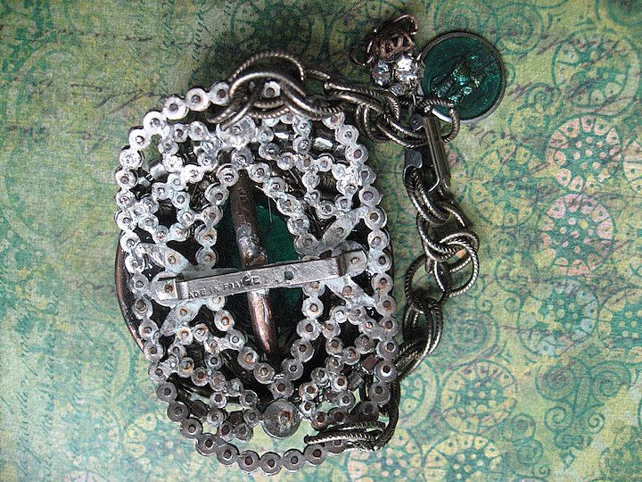 Artisan Vintage Czech and France Green Buckle Bracelet Artisan Vintage Czech and France Green Buckle Bracelet