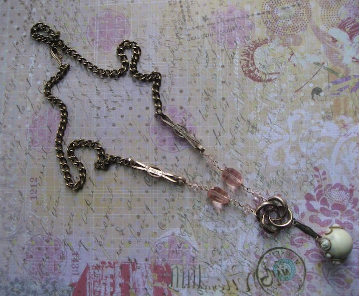 Victorian Inspired Lover's Knot With Rosaline Crystal Artisan Necklace Victorian Inspired Lover's Knot With Rosaline Crystal Artisan Necklace