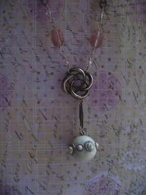 Victorian Inspired Lover's Knot With Rosaline Crystal Artisan Necklace Victorian Inspired Lover's Knot With Rosaline Crystal Artisan Necklace
