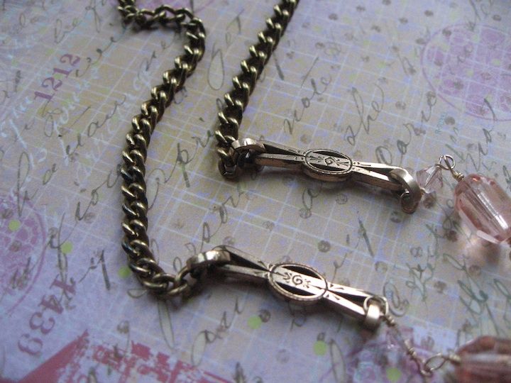 Victorian Inspired Lover's Knot With Rosaline Crystal Artisan Necklace Victorian Inspired Lover's Knot With Rosaline Crystal Artisan Necklace
