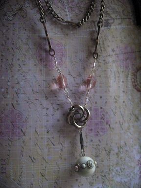 Victorian Inspired Lover's Knot With Rosaline Crystal Artisan Necklace Victorian Inspired Lover's Knot With Rosaline Crystal Artisan Necklace