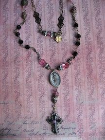 Beaded Artisan Faith Necklace With Enameled Paste Cross Beaded Artisan Faith Necklace With Enameled Paste Cross