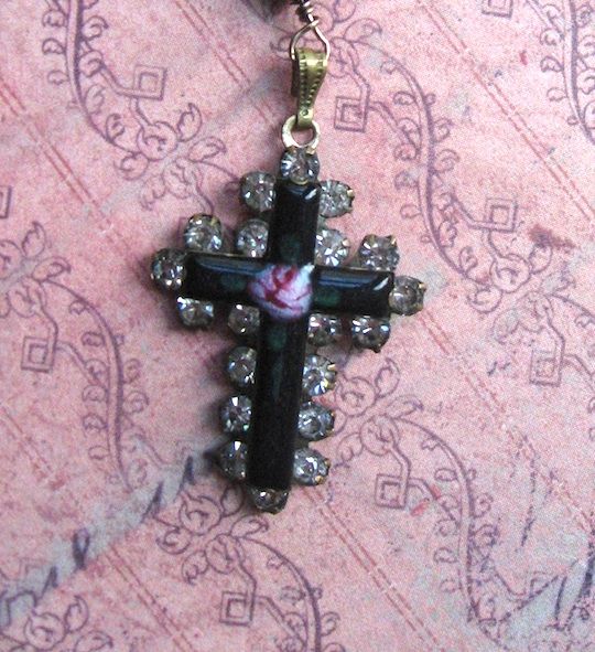 Beaded Artisan Faith Necklace With Enameled Paste Cross Beaded Artisan Faith Necklace With Enameled Paste Cross
