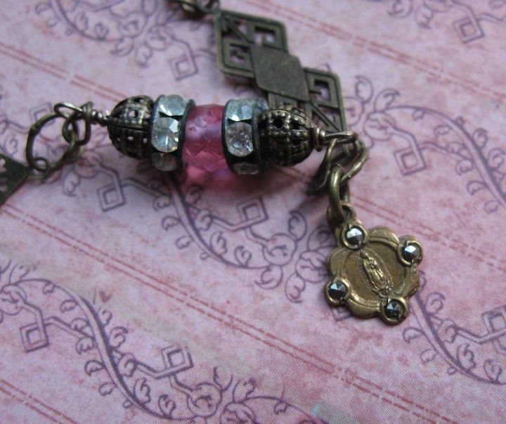 Beaded Artisan Faith Necklace With Enameled Paste Cross Beaded Artisan Faith Necklace With Enameled Paste Cross