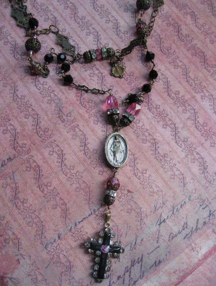Beaded Artisan Faith Necklace With Enameled Paste Cross Beaded Artisan Faith Necklace With Enameled Paste Cross