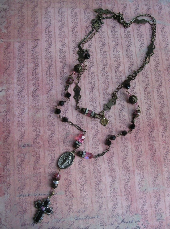 Beaded Artisan Faith Necklace With Enameled Paste Cross Beaded Artisan Faith Necklace With Enameled Paste Cross