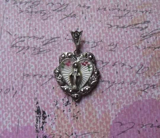Guilloche Enameled Sterling Miraculous Medal With Marcasites Guilloche Enameled Sterling Miraculous Medal With Marcasites