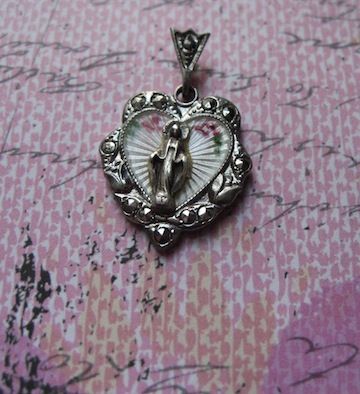 Guilloche Enameled Sterling Miraculous Medal With Marcasites Guilloche Enameled Sterling Miraculous Medal With Marcasites