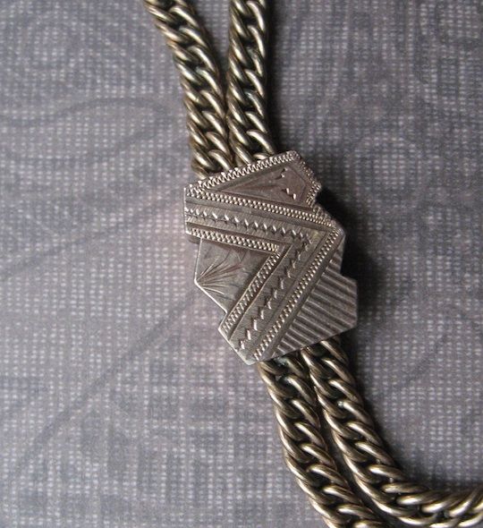 Victorian Watch Chain With Engraved Slider And Double Sided Moss Agate Fob Locket Victorian Watch Chain With Engraved Slider And Double Sided Moss Agate Fob Locket