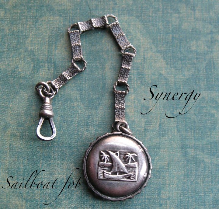 Victorian Sailboat Fob Charm With Ornate Chain Victorian Sailboat Fob Charm With Ornate Chain