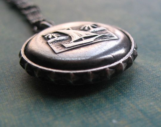 Victorian Sailboat Fob Charm With Ornate Chain Victorian Sailboat Fob Charm With Ornate Chain