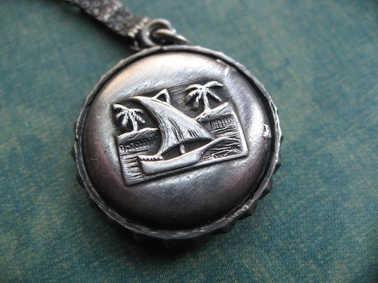 Victorian Sailboat Fob Charm With Ornate Chain Victorian Sailboat Fob Charm With Ornate Chain