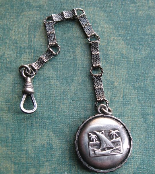Victorian Sailboat Fob Charm With Ornate Chain Victorian Sailboat Fob Charm With Ornate Chain