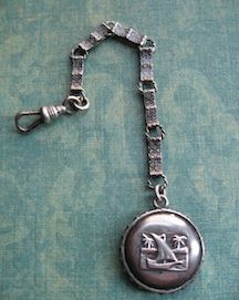 Victorian Sailboat Fob Charm With Ornate Chain Victorian Sailboat Fob Charm With Ornate Chain
