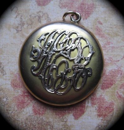 Art Nouveau Locket With Applied Fancy Intertwined Script Monogram Art Nouveau Locket With Applied Fancy Intertwined Script Monogram
