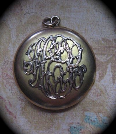 Art Nouveau Locket With Applied Fancy Intertwined Script Monogram Art Nouveau Locket With Applied Fancy Intertwined Script Monogram