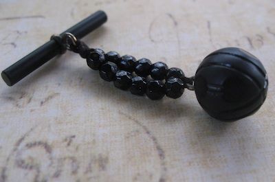 Victorian Black French Jet Carved Beaded Orb Fob Victorian Black French Jet Carved Beaded Orb Fob