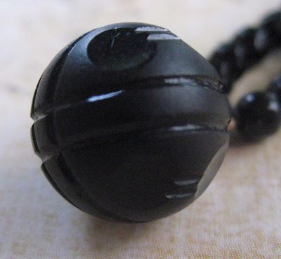 Victorian Black French Jet Carved Beaded Orb Fob Victorian Black French Jet Carved Beaded Orb Fob