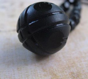 Victorian Black French Jet Carved Beaded Orb Fob Victorian Black French Jet Carved Beaded Orb Fob