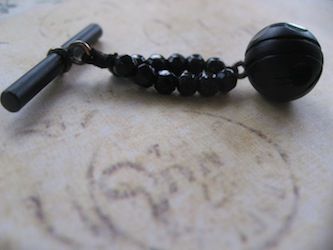 Victorian Black French Jet Carved Beaded Orb Fob Victorian Black French Jet Carved Beaded Orb Fob