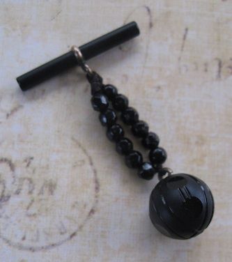 Victorian Black French Jet Carved Beaded Orb Fob Victorian Black French Jet Carved Beaded Orb Fob