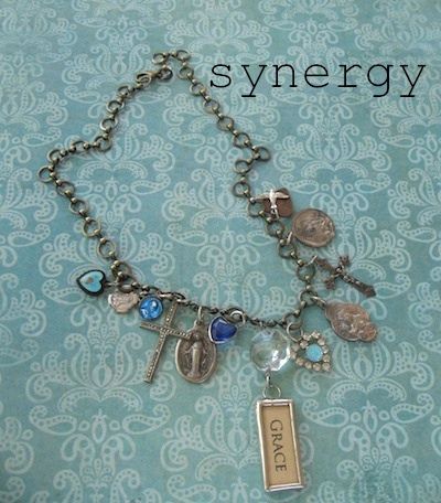 Vintage Artisan Faith Charm Necklace With Grace Pendant Vintage Artisan Faith Charm Necklace With Grace Pendant