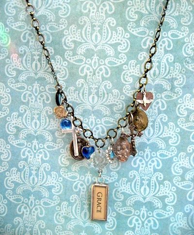 Vintage Artisan Faith Charm Necklace With Grace Pendant Vintage Artisan Faith Charm Necklace With Grace Pendant