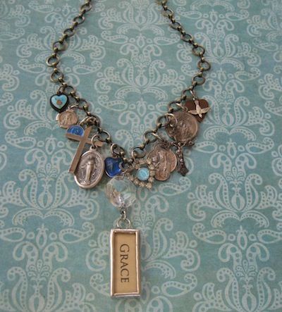 Vintage Artisan Faith Charm Necklace With Grace Pendant Vintage Artisan Faith Charm Necklace With Grace Pendant