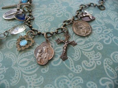Vintage Artisan Faith Charm Necklace With Grace Pendant Vintage Artisan Faith Charm Necklace With Grace Pendant
