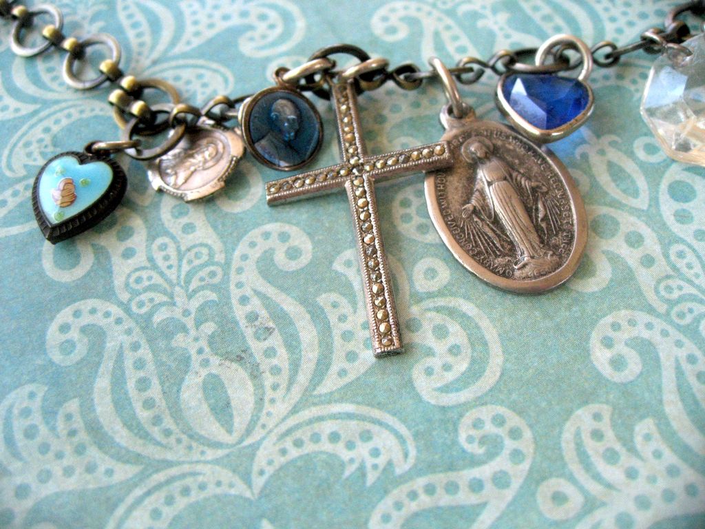 Vintage Artisan Faith Charm Necklace With Grace Pendant Vintage Artisan Faith Charm Necklace With Grace Pendant