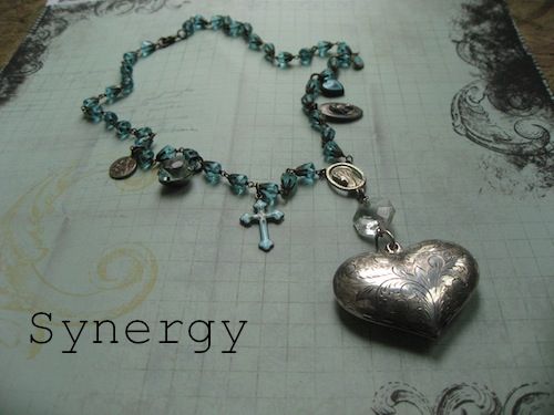 Vintage Religious Charm Crystal Necklace With Puffy Heart Vintage Religious Charm Crystal Necklace With Puffy Heart