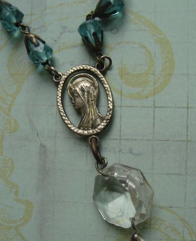 Vintage Religious Charm Crystal Necklace With Puffy Heart Vintage Religious Charm Crystal Necklace With Puffy Heart