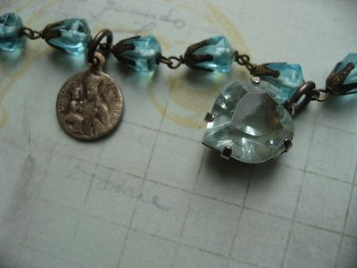 Vintage Religious Charm Crystal Necklace With Puffy Heart Vintage Religious Charm Crystal Necklace With Puffy Heart