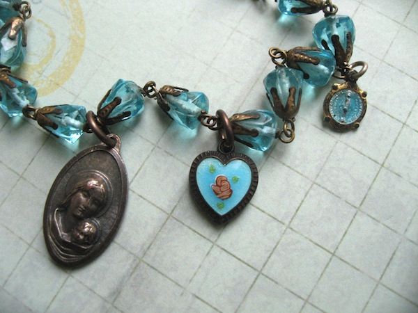 Vintage Religious Charm Crystal Necklace With Puffy Heart Vintage Religious Charm Crystal Necklace With Puffy Heart