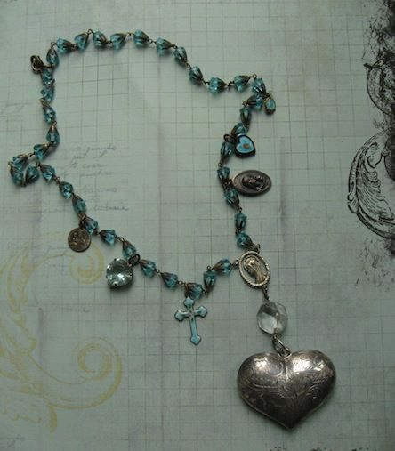 Vintage Religious Charm Crystal Necklace With Puffy Heart Vintage Religious Charm Crystal Necklace With Puffy Heart